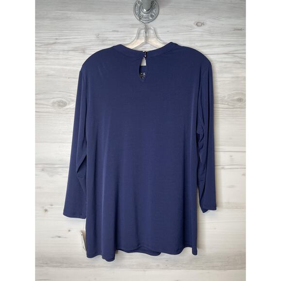 NY Collection Top Womens Large Lace Yoke 3/4 Sleeve Knit Pullover Shirt - Picture 10 of 12